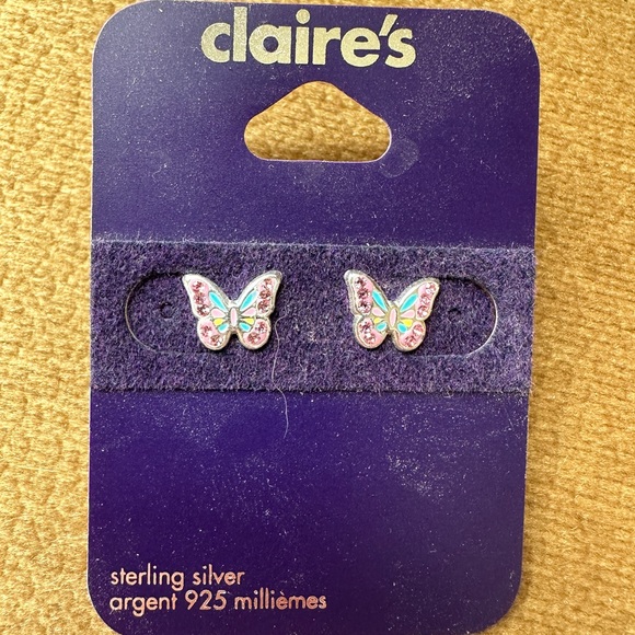 Butterfly and Flower Stud Earrings New - Picture 2 of 9